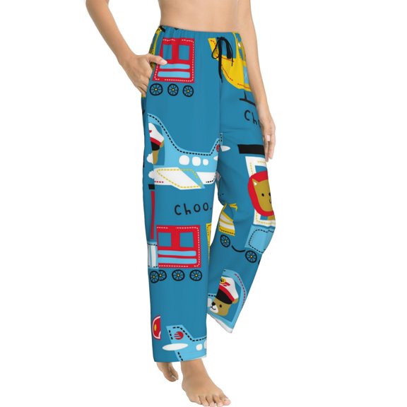 Goofa Transportations With Cute Animals Printed Soft Pajama Pants for Women, Wide Leg Comfy Casual Lounge Yoga Pants-Medium