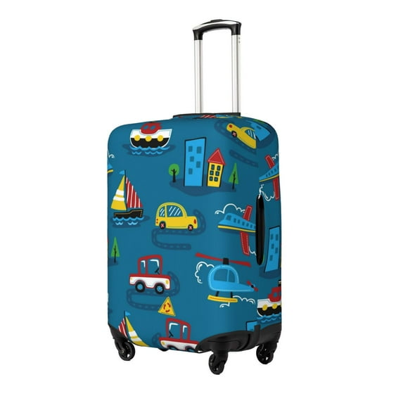 Goofa Transportations with Buildings Pattern Luggage Covers For Suitcase,Suitcase Cover Protector Fit 18-32 Inch Luggage-Medium