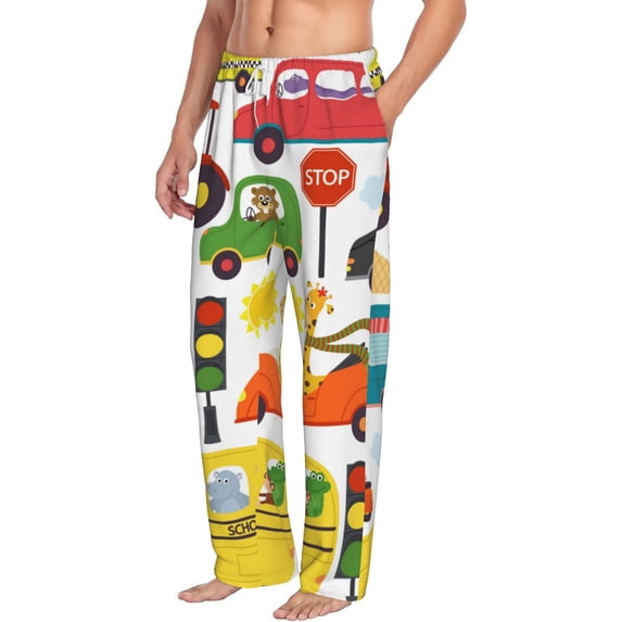 Goofa Transports with Animals Printed Soft Pajama Pants for Men, Wide Leg Comfy Casual Lounge Yoga Pants-X-Large