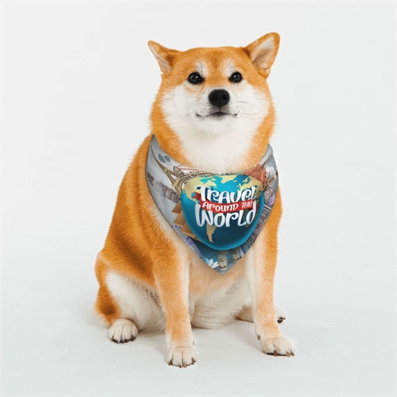 Goofa Travel Around The World Pattern Pet Scarf Bandana - Adjustable and Comfortable,Dog Scarf Bib Kerchief Breedfor Dogs and Cats-