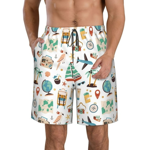 Goofa Travel1 Printed Mens Swim Trunks Summer Quick Dry Short Beach Swimwear Bathing Suits-Large