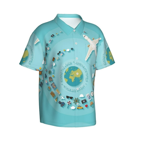 Goofa Travelling on Airplane Hawaiian Shirt for Men, Unisex Summer Beach Casual Short Sleeve Button Down Shirts,Aloha Tropical Floral print shirt-Large