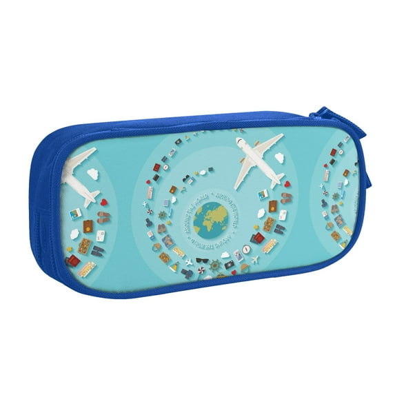 Goofa Travelling on Airplane Pattern Big Capacity Pencil Pen Case Office College Large Storage High Capacity Bag Pouch Holder Box Organizer