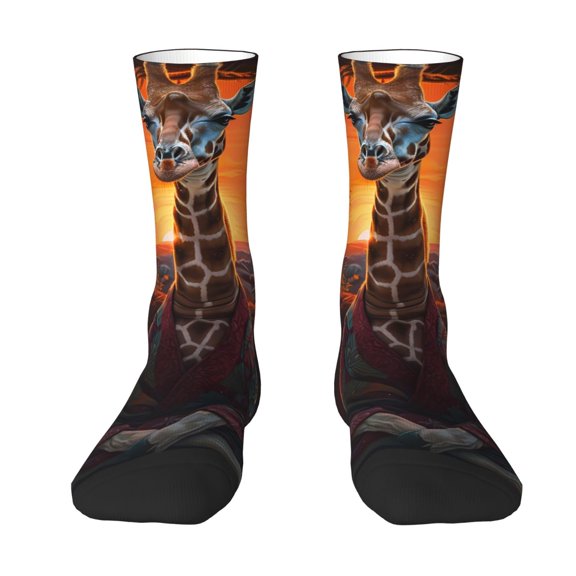 Goofa Tree Hollow Meditating Giraffe Printed Men's Crew Socks, Soft Durable Breathable Moisture-Wicking with Odor Control Cotton socks