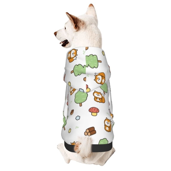 Goofa Tree Squirrel Pattern Small Dog Sweater Hoodies Pet Grey Hooded Soft Fleece Sweatshirts with Pocket Fall Winter Puppy Cat Sweaters Warm Clothes-Large