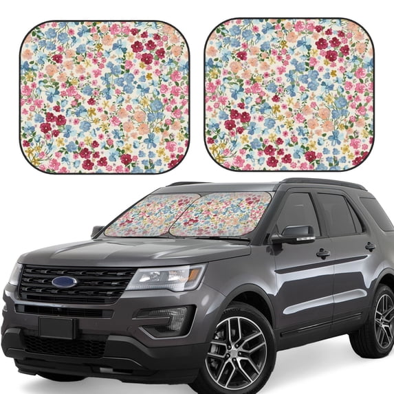 Goofa Trendy Floral Design Pattern 2 Piece Car Windshield Sun Shade Foldable | Front Windshield Shade for Sun, Heat and UV Rays | Sunshade for Car Front Window-