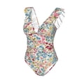 thumbnail image 1 of Goofa Trendy Floral Design Print Women's Ruffled One Piece Swimsuit V Neck, 1 of 7
