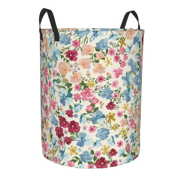 Goofa Trendy Floral Design Printed Circular Hamper,Laundry Basket with Handles,Storage Baskets Foldable,Large Capacity Laundry Hamper-Small