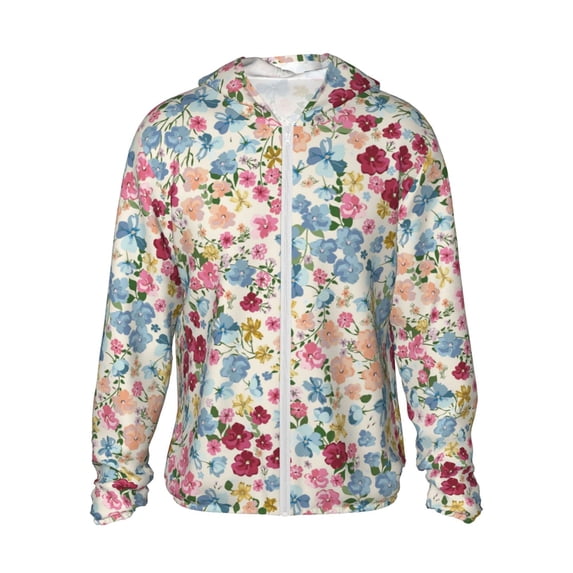 Goofa Trendy Floral Design Printed Women's UPF 50+ Sun Protection Hoodie Jacket Lightweight Long Sleeve Sun Shirt for Women with Pocket Hiking Outdoor-Medium