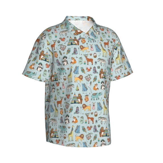 Goofa Tribal Animals Hawaiian Shirt for Men, Unisex Summer Beach Casual Short Sleeve Button Down Shirts,Aloha Tropical Floral print shirt-Small