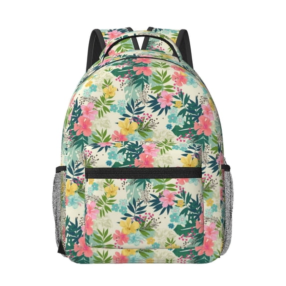 Goofa Tropical Flowers Pattern Comfortable Student Backpack - Ergonomic Design, Durable, Water-Resistant, Multi-Compartment,Travel, and Outdoor Activities