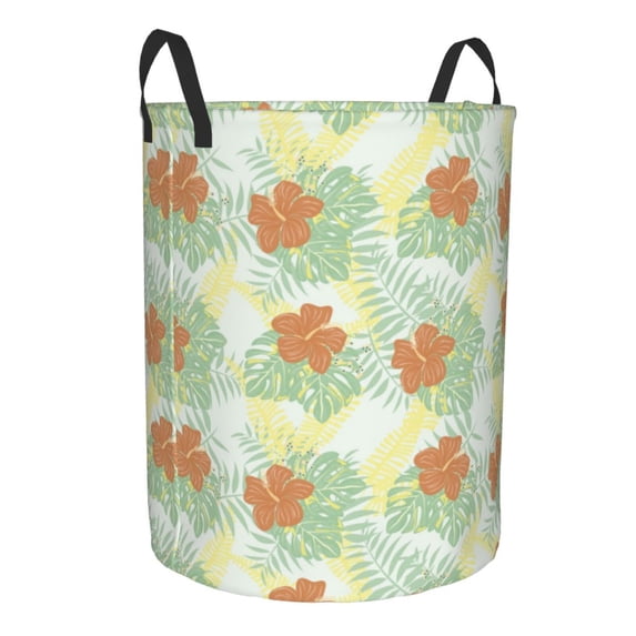 Goofa Tropical Flowers Printed Circular Hamper,Laundry Basket with Handles,Storage Baskets Foldable,Large Capacity Laundry Hamper-