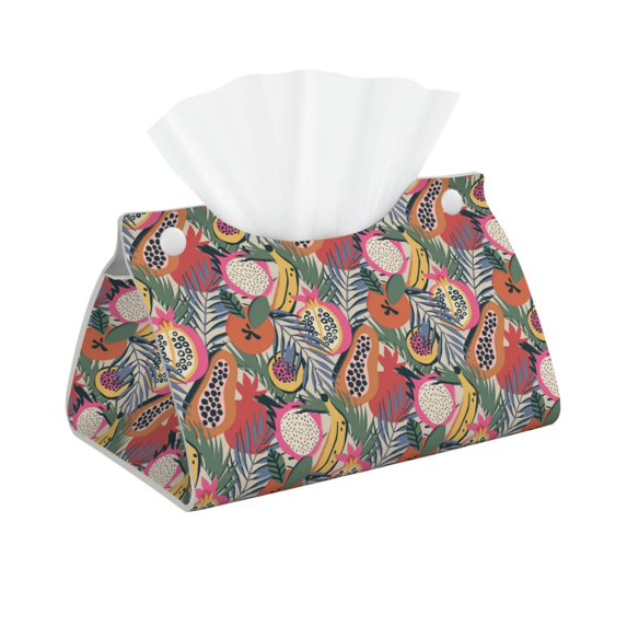 Goofa Tropical Fruit Pattern Triangle Square Tissue Box Cover, Modern PVC Leathe Facial Paper Holder,Decorative Holder/Organizer for Bathroom Vanity Countertop