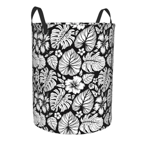 Goofa Tropical Leaves Printed Circular Hamper,Laundry Basket with Handles,Storage Baskets Foldable,Large Capacity Laundry Hamper-Medium