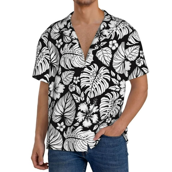 Goofa Tropical Leaves Printed Men's Casual Short-sleeved Shirt,Lightweight Breathable Button-down,Summer Casual men's top,Versatile Fashion shirt-3X-Large