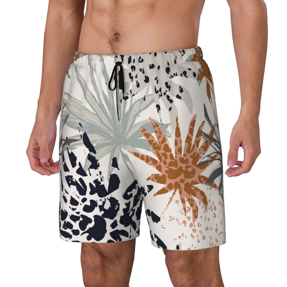 Goofa Tropical Leaves Printed Men's Swim Trunks Board Shorts Quick Dry Mens Swimming Trunks with Compression Liner,Breathable Fit Hawaii Beach Shorts-X-Large
