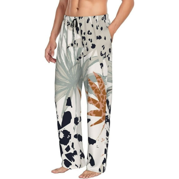 Goofa Tropical Leaves Printed Soft Pajama Pants for Men, Wide Leg Comfy Casual Lounge Yoga Pants-X-Large