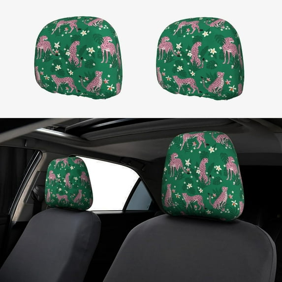 Goofa Tropical Leopard Pattern 2 PCS Car Headrest Cover, Headrest Protector,Universal Interior Car Accessories
