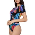 thumbnail image 1 of Goofa Tropical Palm Leaves Printed Women Rash Guard Short Sleeve,Tummy control Swimsuit Surfing Swimsuit Bathing Suit One Piece Swimsuit UPF 50-Small, 1 of 9