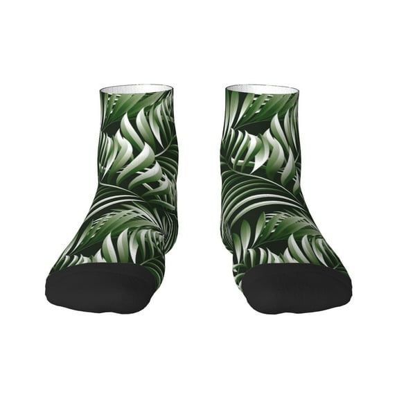 Goofa Tropical Palm Leaves1 Pattern Non Slip Socks with Grips for Elderly, Crew Socks Yoga Hospital Socks Cushioned Sole Gripper Socks for Men Women