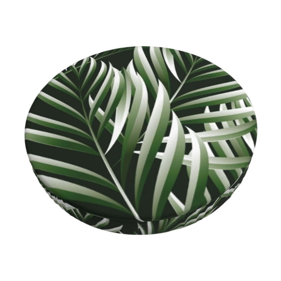 Goofa Tropical Palm Leaves1 Printed Stool Covers Round, Waterproof Round Bar Stool Covers Anti-Slip Round Bar Stool Seat Cover with Elastic Bands Durable -14 inch