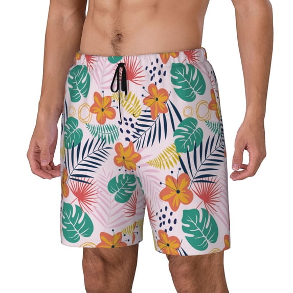 Goofa Tropical Plants Printed Men's Swim Trunks Board Shorts Quick Dry Mens Swimming Trunks with Compression Liner,Breathable Fit Hawaii Beach Shorts-