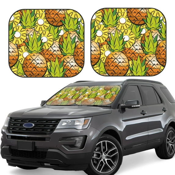 Goofa Tropical Summer Fruit Pattern 2 Piece Car Windshield Sun Shade Foldable | Front Windshield Shade for Sun, Heat and UV Rays | Sunshade for Car Front Window-Large