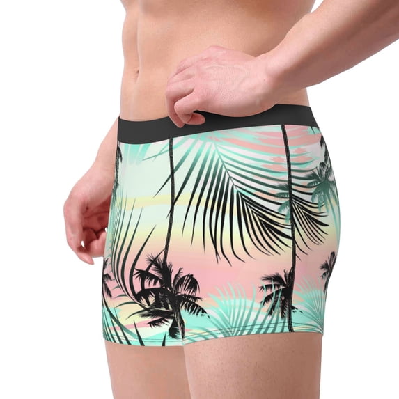 Goofa Tropical Summer Palm Printed Men's Boxer Briefs Underwear, Moisture-Wicking Underwear, Trunk,Soft and Breathable Cotton Underwear-Medium