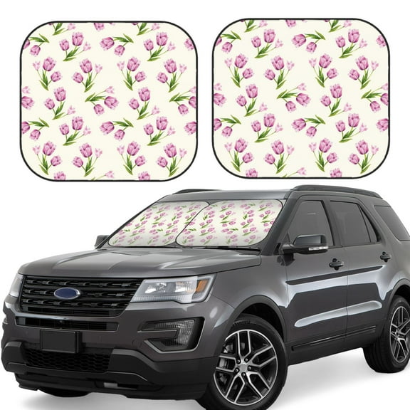 Goofa Tulips Flowers Pattern 2 Piece Car Windshield Sun Shade Foldable | Front Windshield Shade for Sun, Heat and UV Rays | Sunshade for Car Front Window-Small