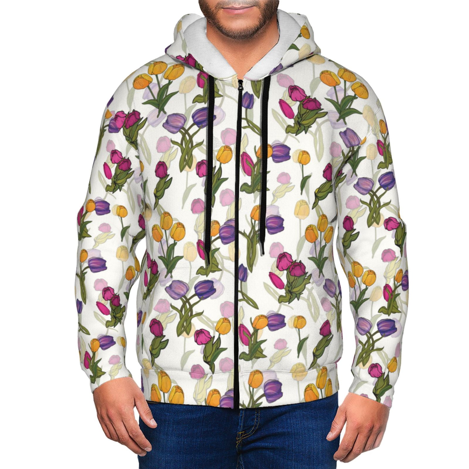 Neon Floral Buffalos Men's Zipper Hoodie