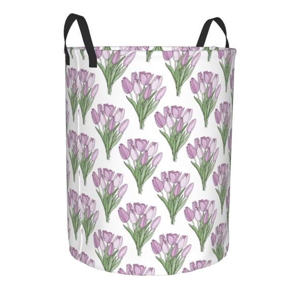 Goofa Tulips Flowers Printed Circular Hamper,Laundry Basket with Handles,Storage Baskets Foldable,Large Capacity Laundry Hamper-