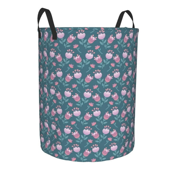 Goofa Tulips Flowers Printed Circular Hamper,Laundry Basket with Handles,Storage Baskets Foldable,Large Capacity Laundry Hamper-
