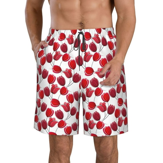 Goofa Tulips Flowers Printed Mens Swim Trunks Summer Quick Dry Short Beach Swimwear Bathing Suits-Small
