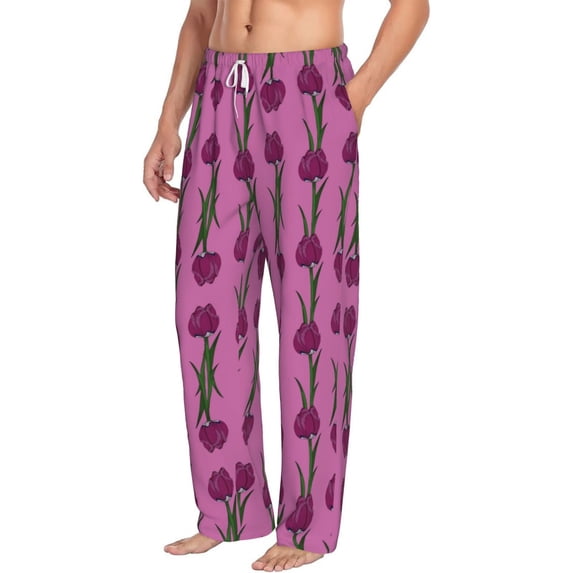 Goofa Tulips Flowers Printed Soft Pajama Pants for Men, Wide Leg Comfy Casual Lounge Yoga Pants-Large