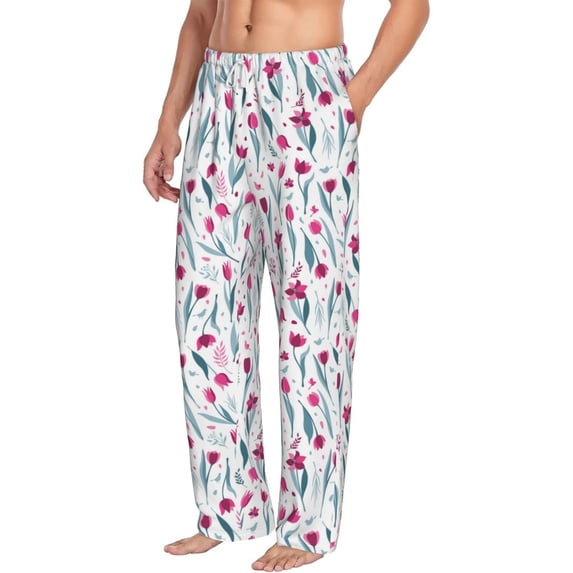 Goofa Tulips Flowers Printed Soft Pajama Pants for Men, Wide Leg Comfy Casual Lounge Yoga Pants-Small
