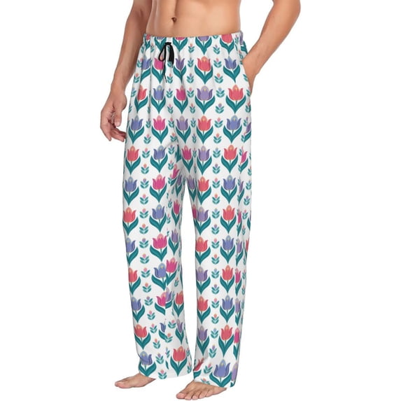 Goofa Tulips Flowers Printed Soft Pajama Pants for Men, Wide Leg Comfy Casual Lounge Yoga Pants-
