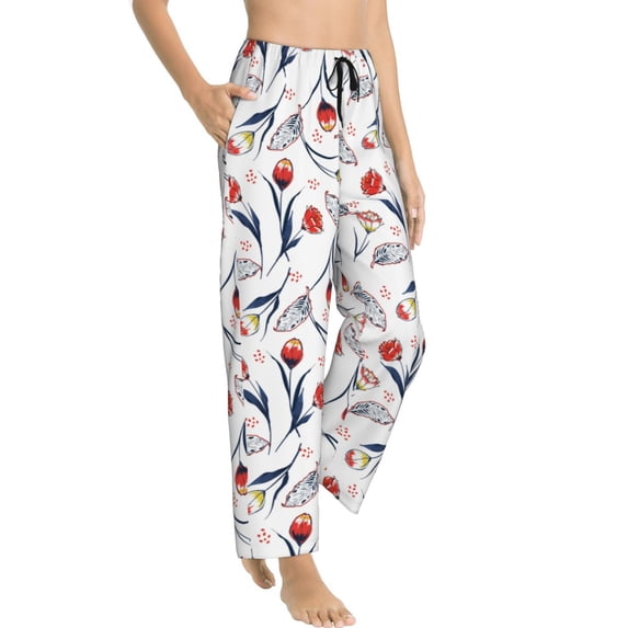 Goofa Tulips Flowers Printed Soft Pajama Pants for Women, Wide Leg Comfy Casual Lounge Yoga Pants-XX-Large