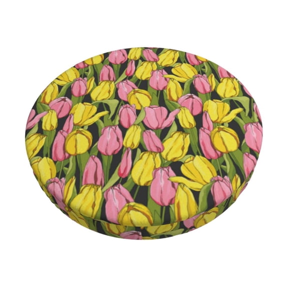 Goofa Tulips Flowers Printed Stool Covers Round, Waterproof Round Bar Stool Covers Anti-Slip Round Bar Stool Seat Cover with Elastic Bands Durable -14 inch