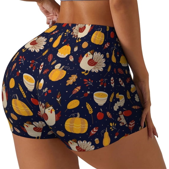Goofa Turkey And Autumn Printed Workout Shorts Women Seamless Scrunch Butt Lifting High Waisted Gym Booty Shorts Elastic Workout Shorts-Large