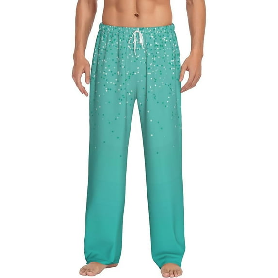 Goofa Turquoise Glitter Pattern Printed Soft Pajama Pants for Men, Wide Leg Comfy Casual Lounge Yoga Pants-Small