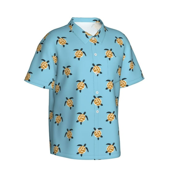 Goofa Turtle Hawaiian Shirt for Men, Unisex Summer Beach Casual Short Sleeve Button Down Shirts,Aloha Tropical Floral print shirt-Large