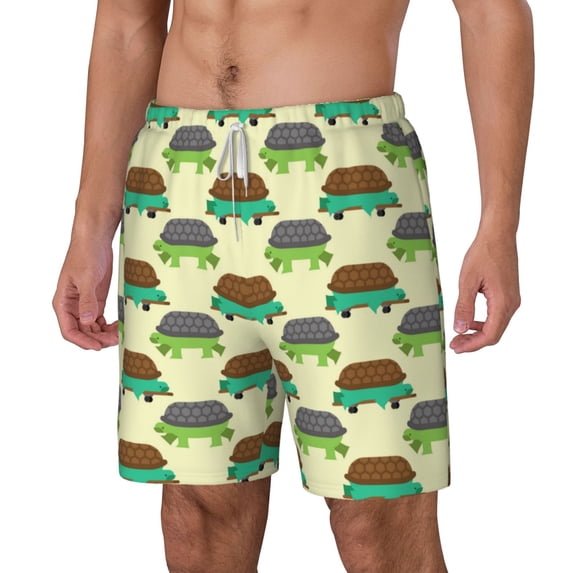 Goofa Turtle On Skateboard Printed Men's Swim Trunks Board Shorts Quick Dry Mens Swimming Trunks with Compression Liner,Breathable Fit Hawaii Beach Shorts-XX-Large