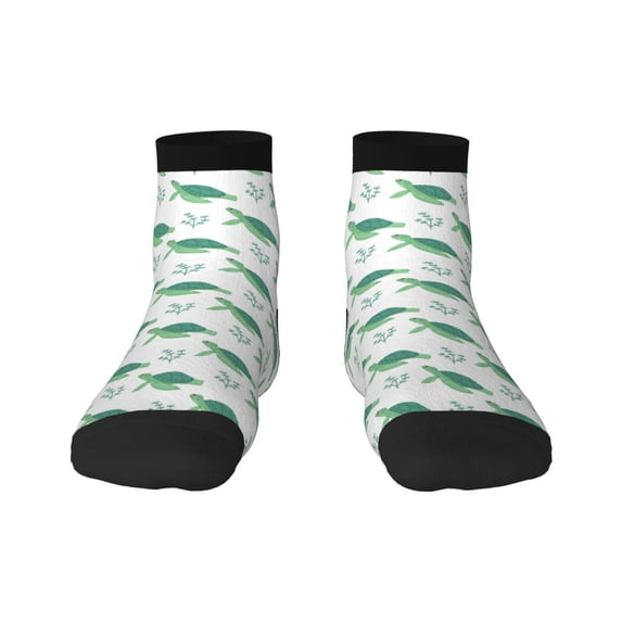 Goofa Turtle Pattern Non Slip Socks with Grips for Elderly, Crew Socks Yoga Hospital Socks Cushioned Sole Gripper Socks for Men Women