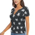 thumbnail image 1 of Goofa Turtle Pattern Womens Deep V Neck Low Cut Tops Casual Summer Short Sleeve Ribbed Knit T-Shirts-Medium, 1 of 5