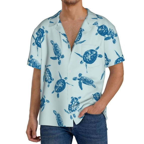 Goofa Turtle Printed Men's Casual Short-sleeved Shirt,Lightweight Breathable Button-down,Summer Casual men's top,Versatile Fashion shirt-3X-Large