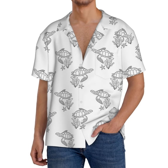 Goofa Turtle Printed Men's Casual Short-sleeved Shirt,Lightweight Breathable Button-down,Summer Casual men's top,Versatile Fashion shirt-Small