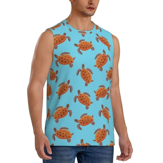 Goofa Turtle Printed Men's Sleeveless T-Shirt - Athletic Gym Workout Tank Top for Men - Moisture-Wicking, UPF 30+ Quick-Dry Muscle Tee-Large