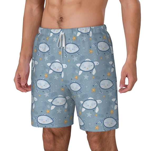 Goofa Turtle Printed Men's Swim Trunks Board Shorts Quick Dry Mens Swimming Trunks with Compression Liner,Breathable Fit Hawaii Beach Shorts-Large