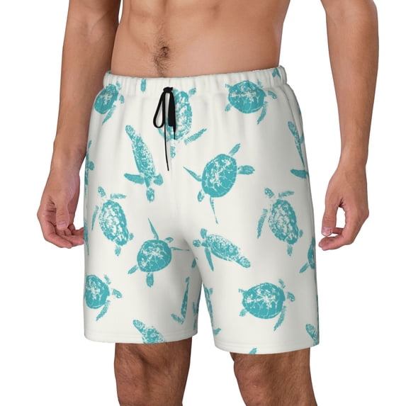 Goofa Turtle Printed Men's Swim Trunks Board Shorts Quick Dry Mens Swimming Trunks with Compression Liner,Breathable Fit Hawaii Beach Shorts-Medium