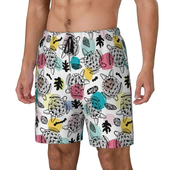 Goofa Turtle Printed Men's Swim Trunks Board Shorts Quick Dry Mens Swimming Trunks with Compression Liner,Breathable Fit Hawaii Beach Shorts-Small